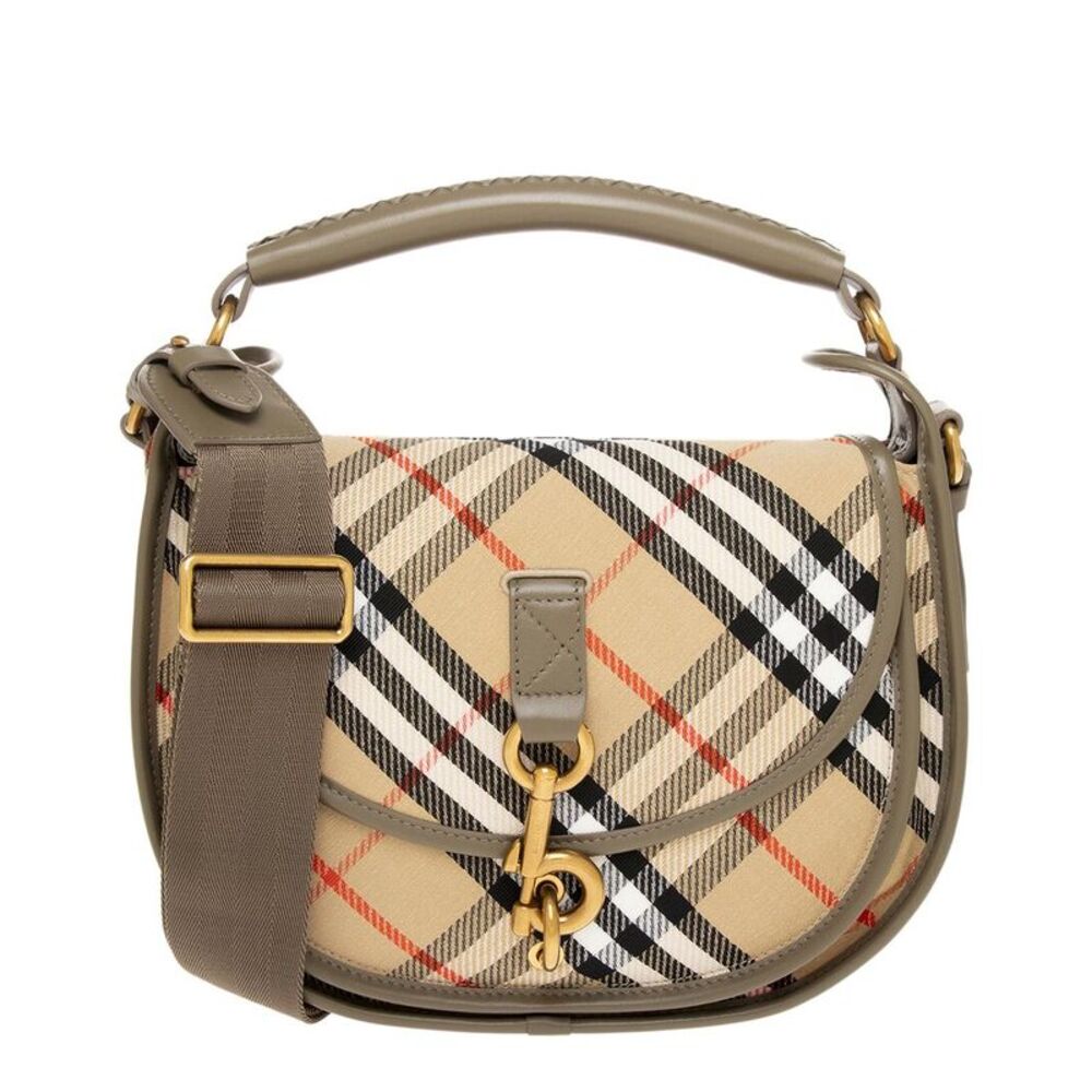 Burberry B Clip Small Check Canvas & Leather Messenger Bag, Brown